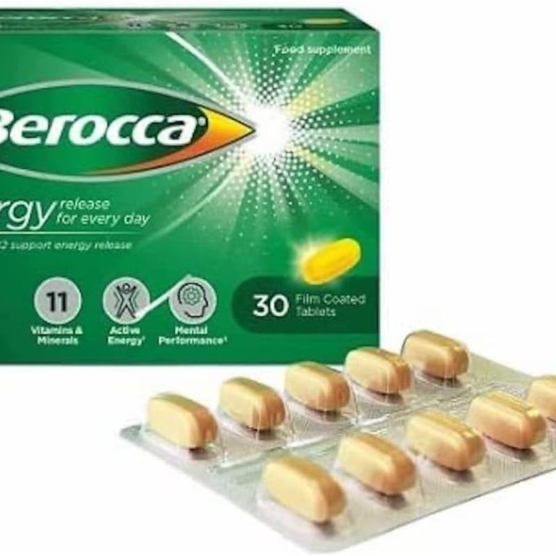 Berocca Vitamin C Film Coated Energy Tablets with Magnesium, Vitamin B12 and Vitamin B Complex, 1 Pack of 30 Tablets - 1 Months Supply