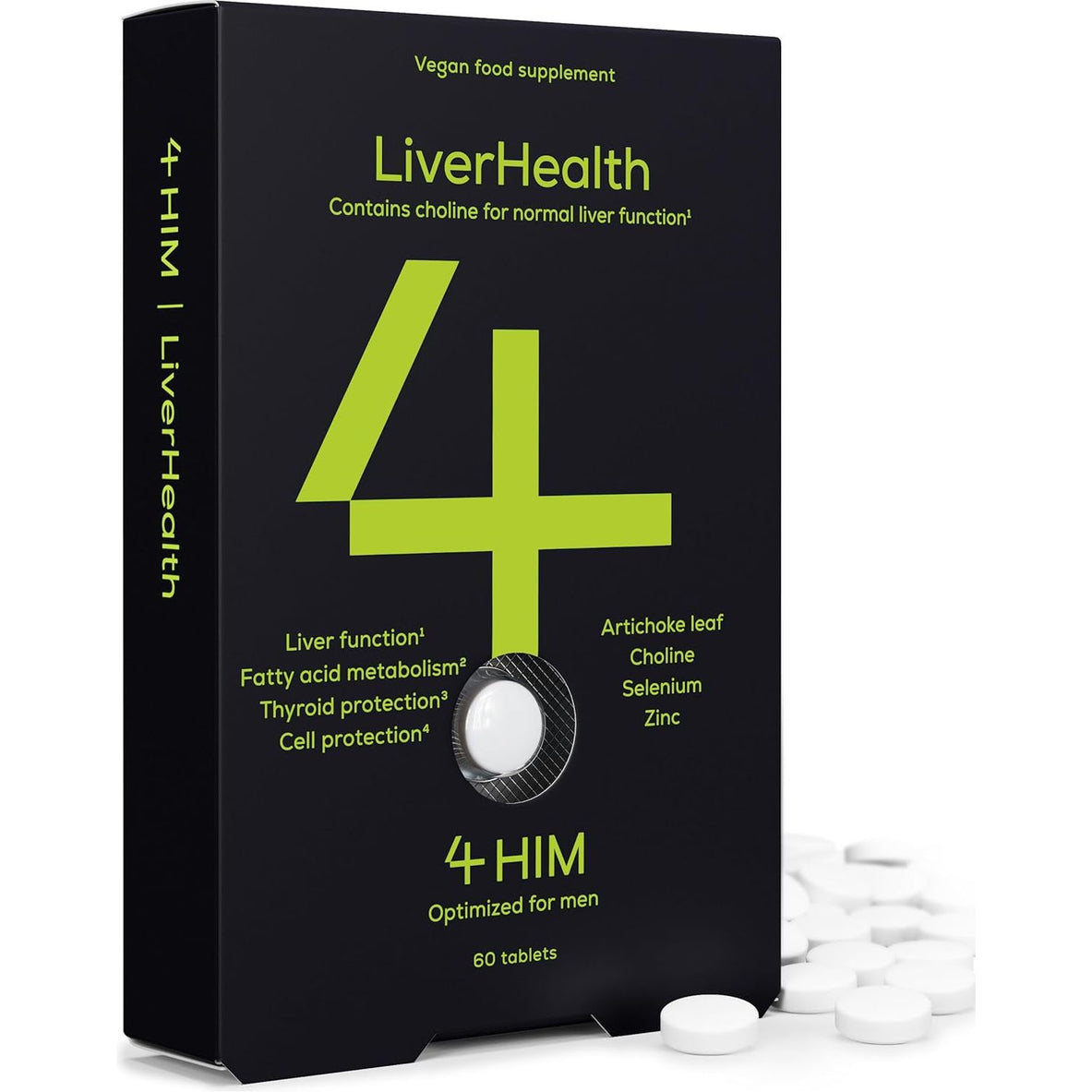 4 HIM Liverhealth - Liver Support Supplements - 60 Vegan Tablets - Liver Supplements for Liver Function - Made with Zinc, Choline and Selenium