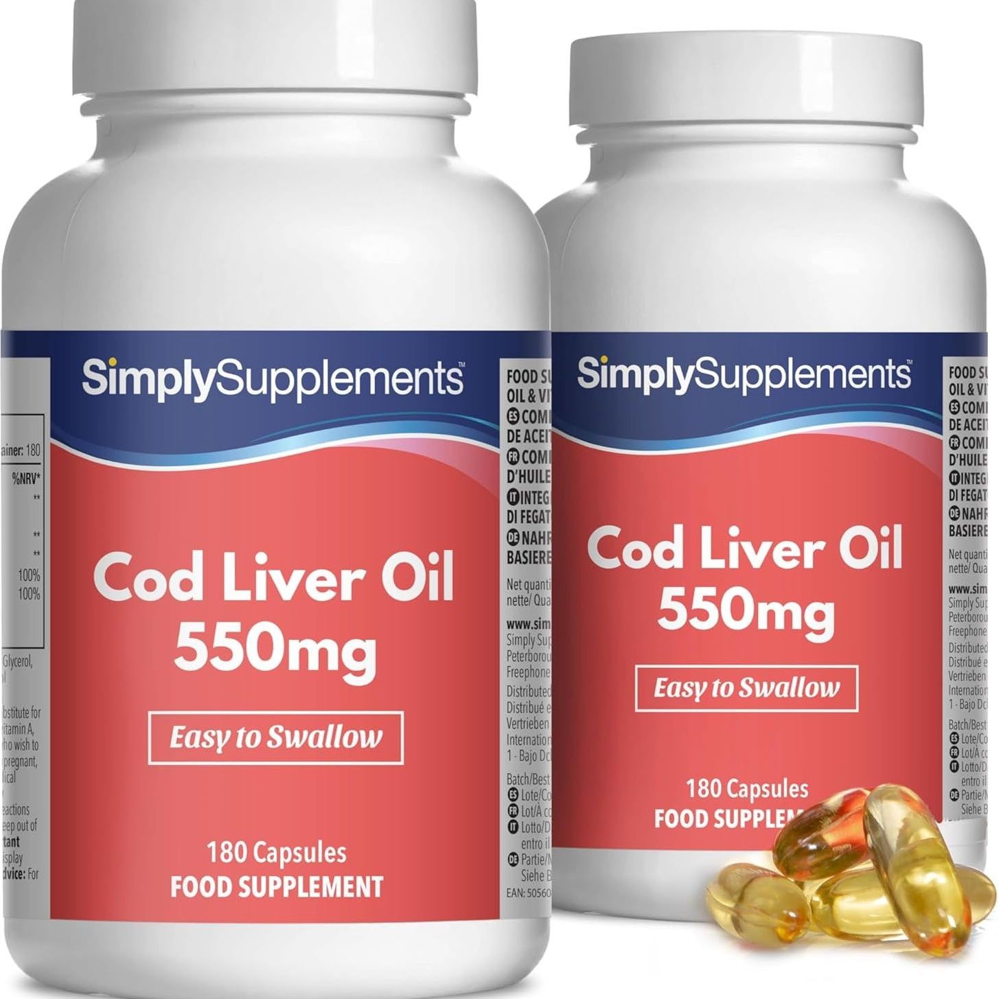 Pure Cod Liver Oil 550Mg | Rich in Essential Fatty Acid with EPA & DHA | with Added Vitamin a & D | 360 One-A-Day Soft-Gel Capsules = 1 Year Supply | UK Made